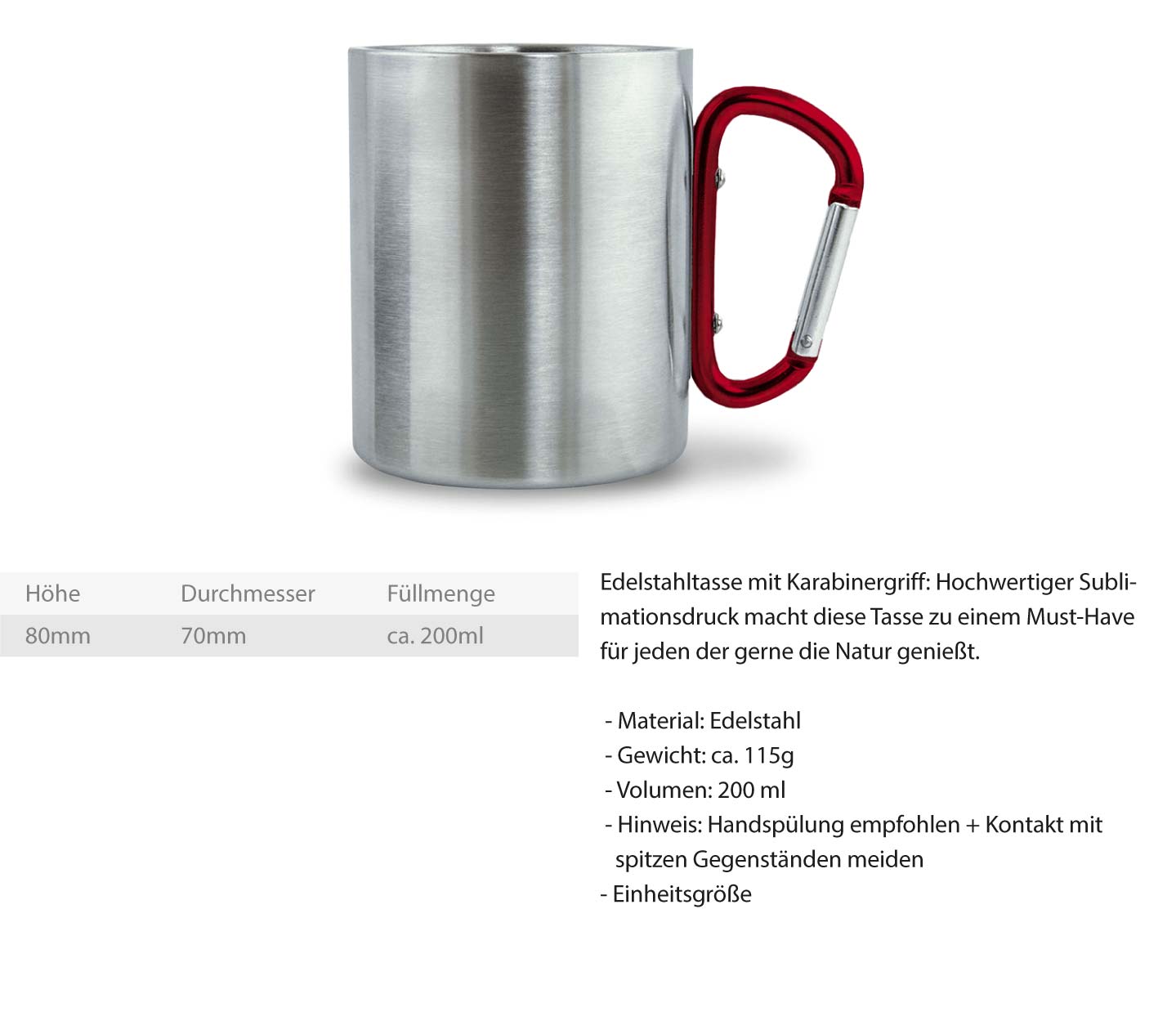Kompass - Edelstahl Karabiner Tasse - Bergliebe Store