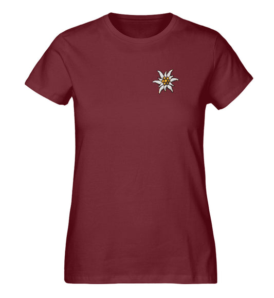 Edelweiss Damen Premium Organic T-Shirt mit Stick - Bergliebe Store